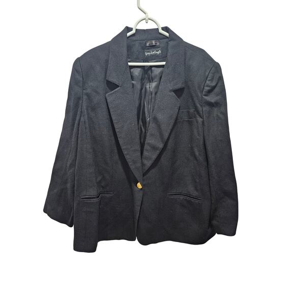 Vintage Giorgio Sant’Angelo Black Wool Blazer Gold Crest Buttons Women’s 22 - Picture 1 of 8
